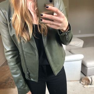 Joie M Leather Jacket-Olive Green